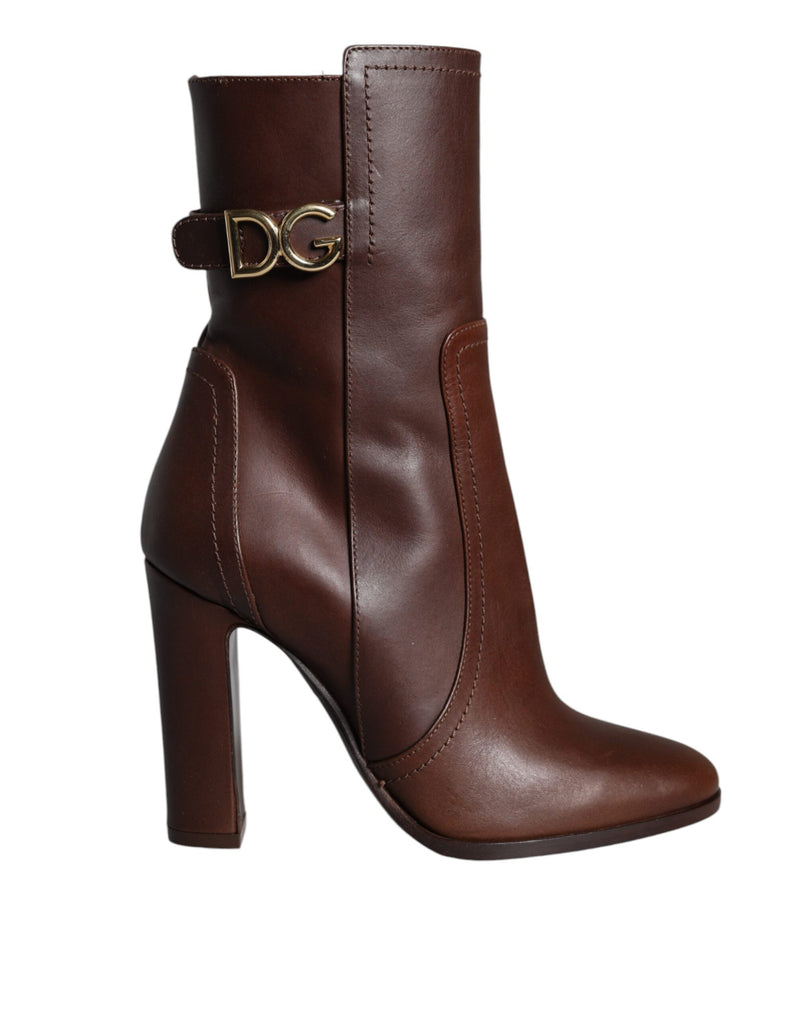 Bottes mi-mollet Dolce & Gabbana à talons en cuir marron