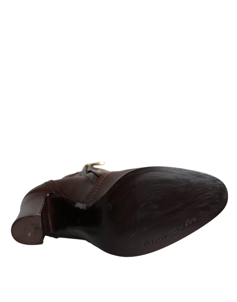 Bottes mi-mollet Dolce & Gabbana à talons en cuir marron