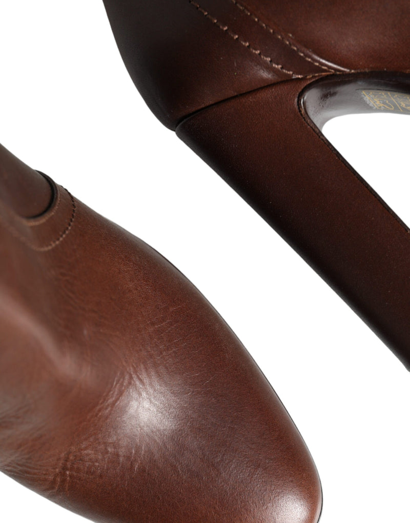 Bottes mi-mollet Dolce & Gabbana à talons en cuir marron