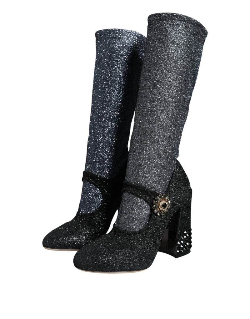 Bottines Mary Jane noires à cristaux Dolce & Gabbana