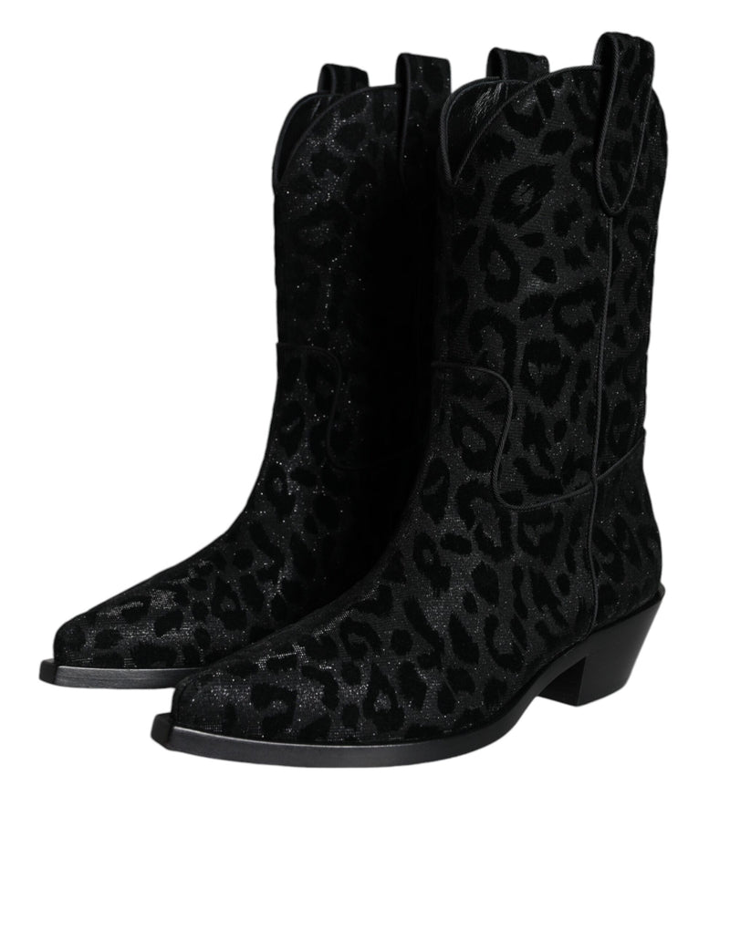Botas vaqueras negras y grises con estampado de leopardo de Dolce & Gabbana