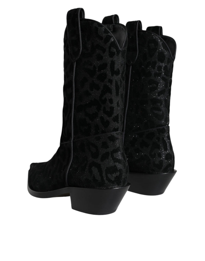 Botas vaqueras negras y grises con estampado de leopardo de Dolce & Gabbana