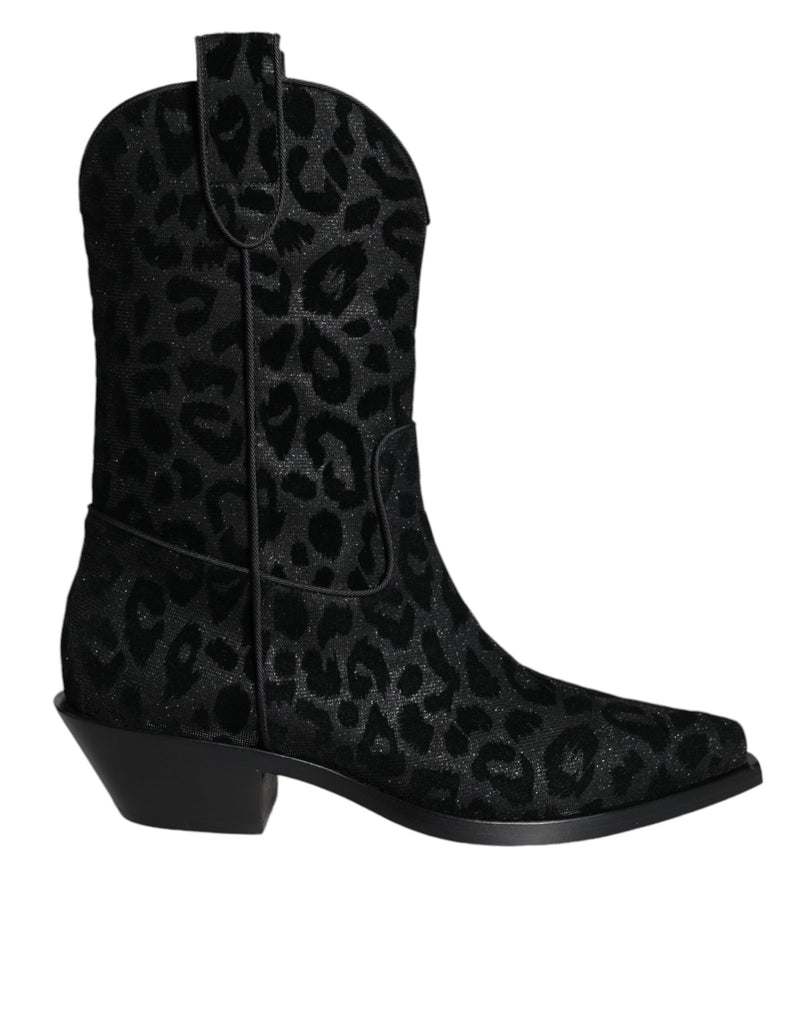 Botas vaqueras negras y grises con estampado de leopardo de Dolce & Gabbana