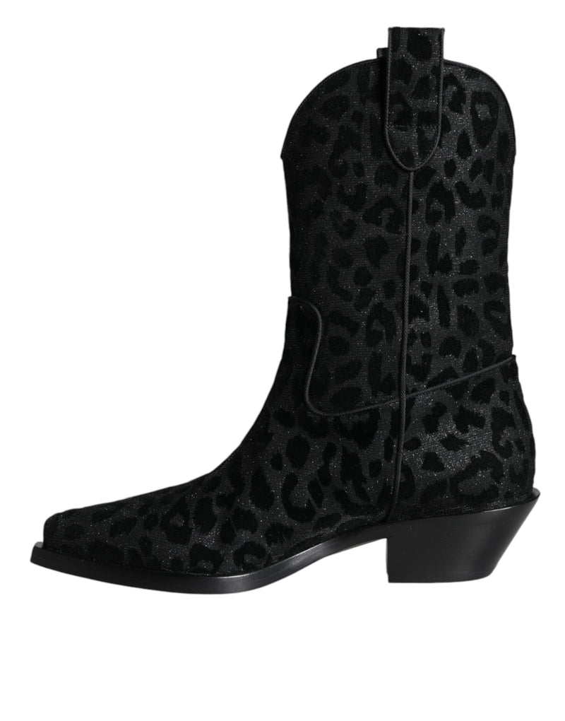 Botas vaqueras negras y grises con estampado de leopardo de Dolce & Gabbana