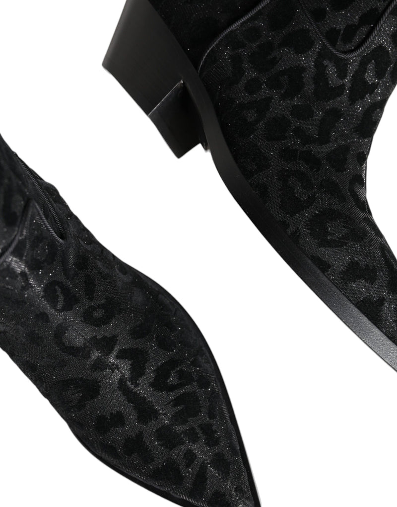 Botas vaqueras negras y grises con estampado de leopardo de Dolce & Gabbana