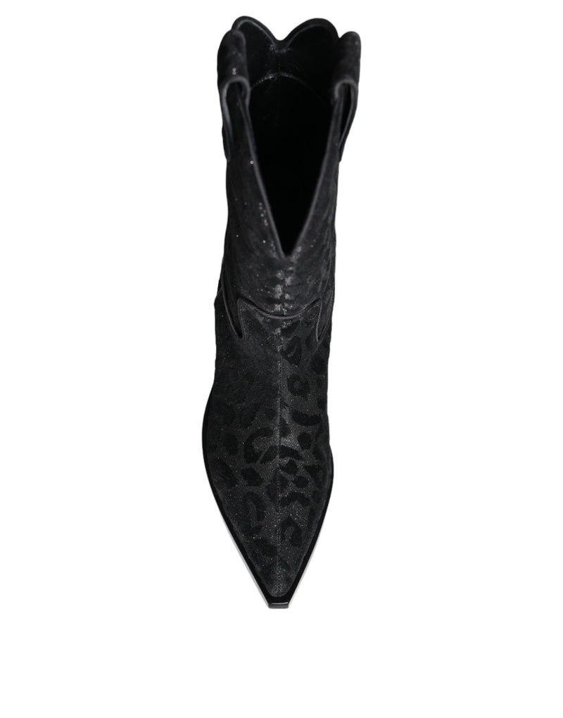 Botas vaqueras negras y grises con estampado de leopardo de Dolce & Gabbana
