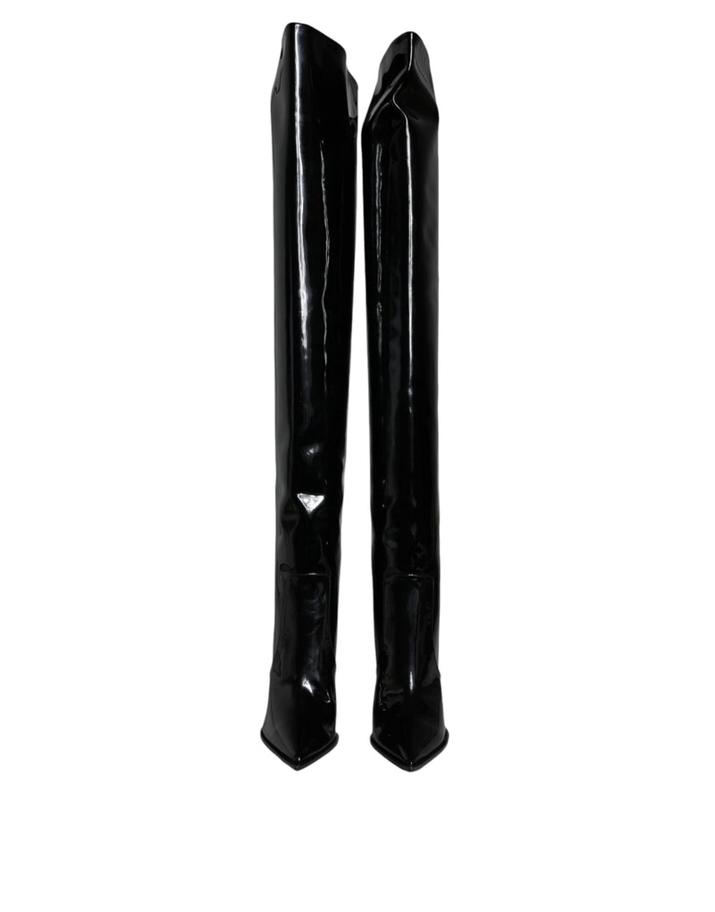 Botas altas hasta la rodilla de charol negro de Dolce & Gabbana
