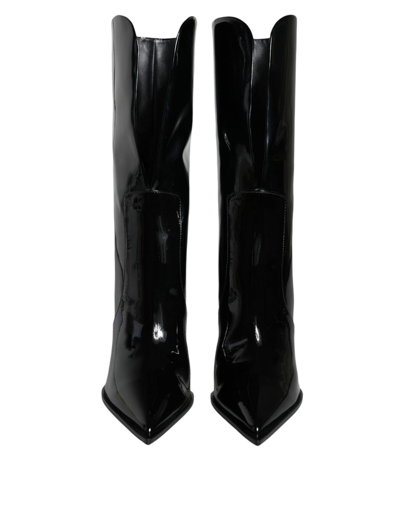Botas de cano médio de couro envernizado preto Dolce & Gabbana