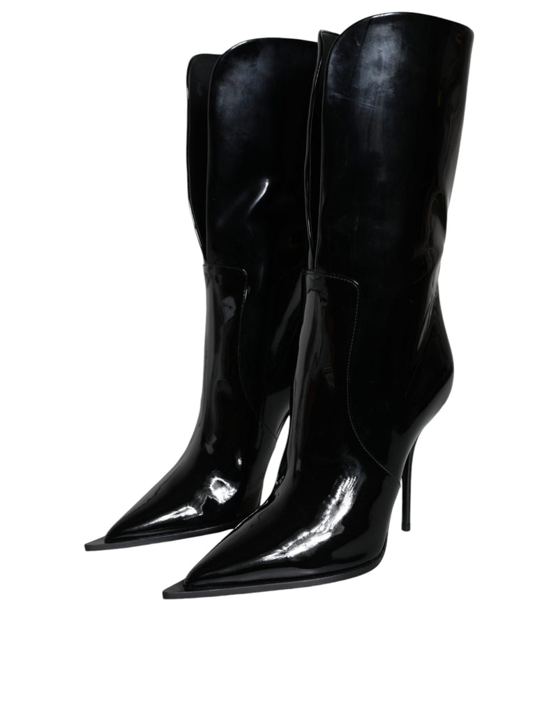 Botas de cano médio de couro envernizado preto Dolce & Gabbana