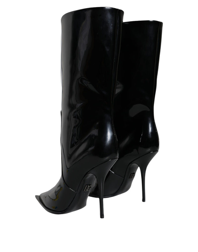 Botas de cano médio de couro envernizado preto Dolce & Gabbana