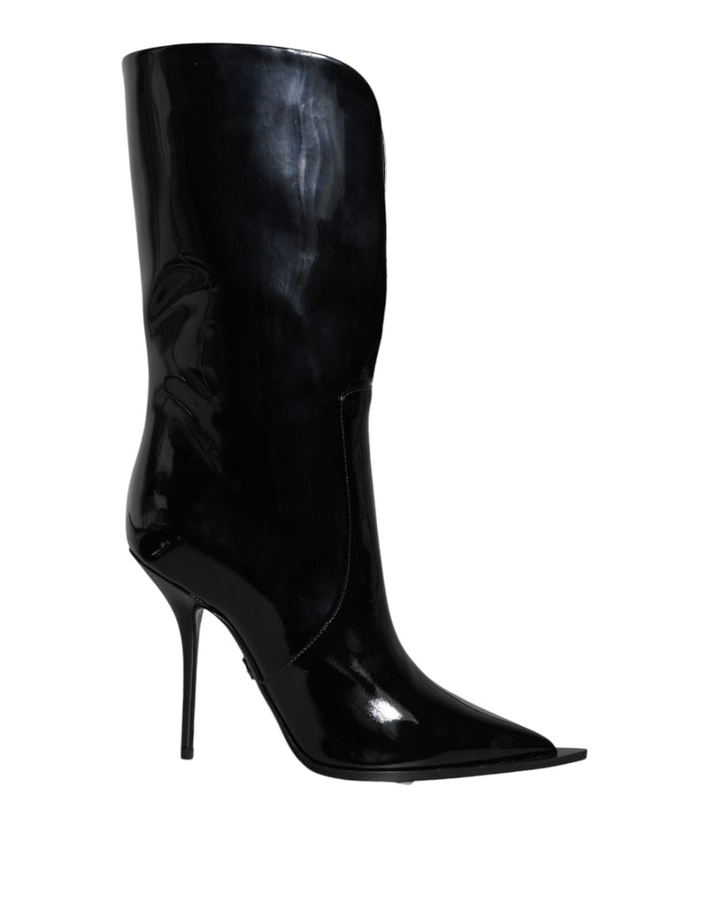 Botas de cano médio de couro envernizado preto Dolce & Gabbana