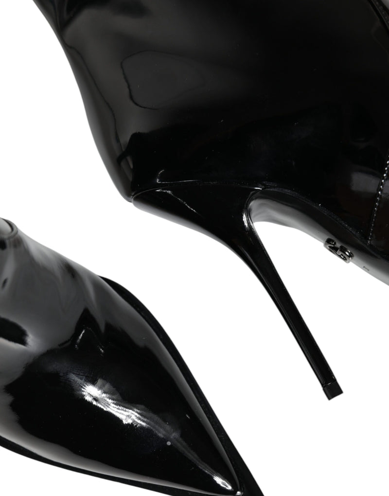 Botas de cano médio de couro envernizado preto Dolce & Gabbana