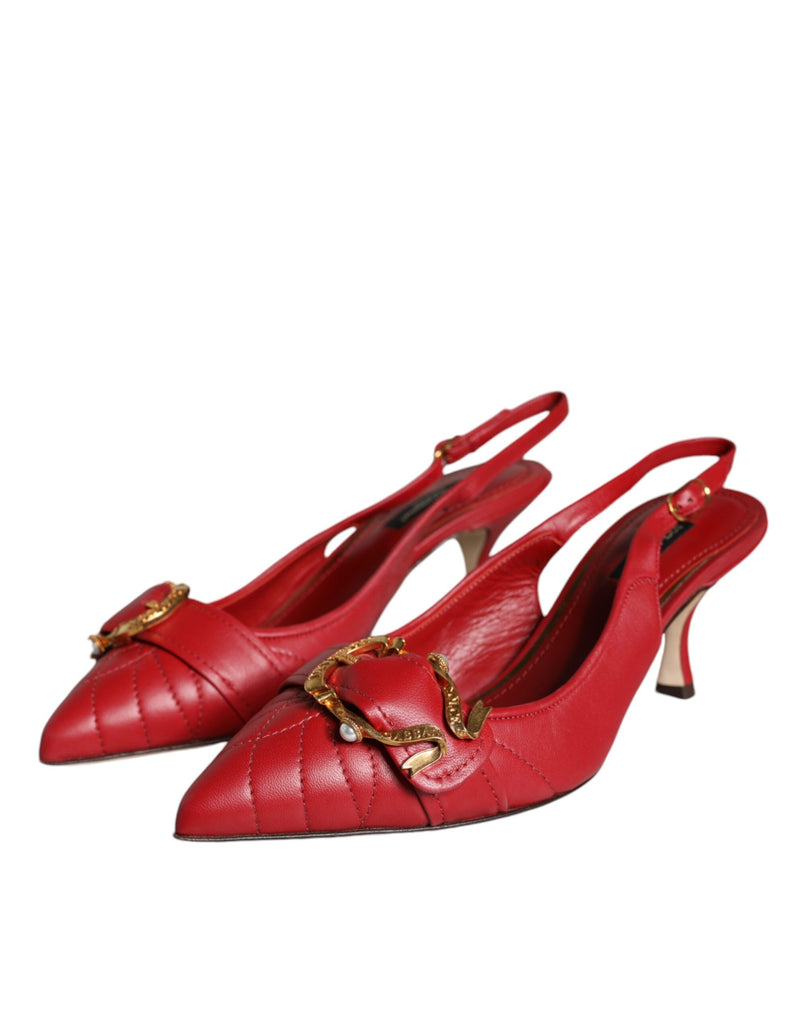 Sapatos Dolce & Gabbana de couro vermelho com salto e tira no calcanhar Devotion