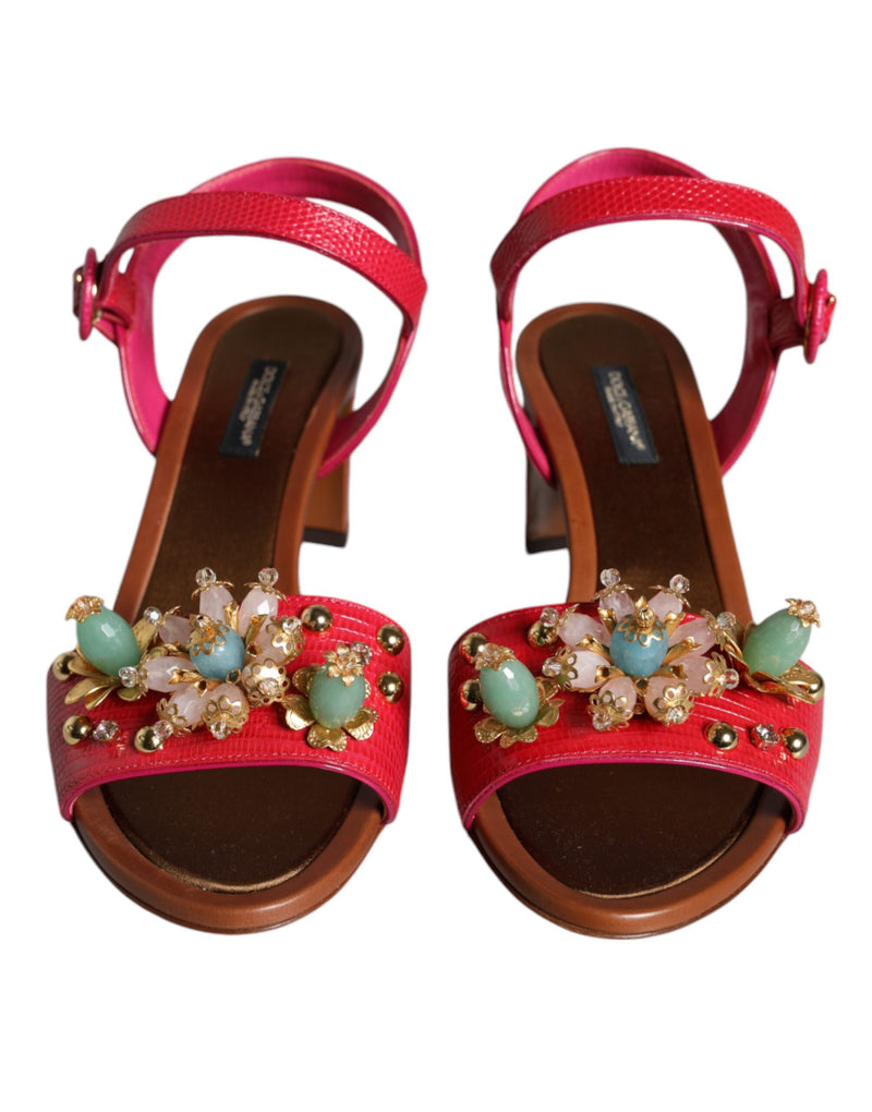Sandálias Dolce & Gabbana Keira de couro fúcsia com aplicações