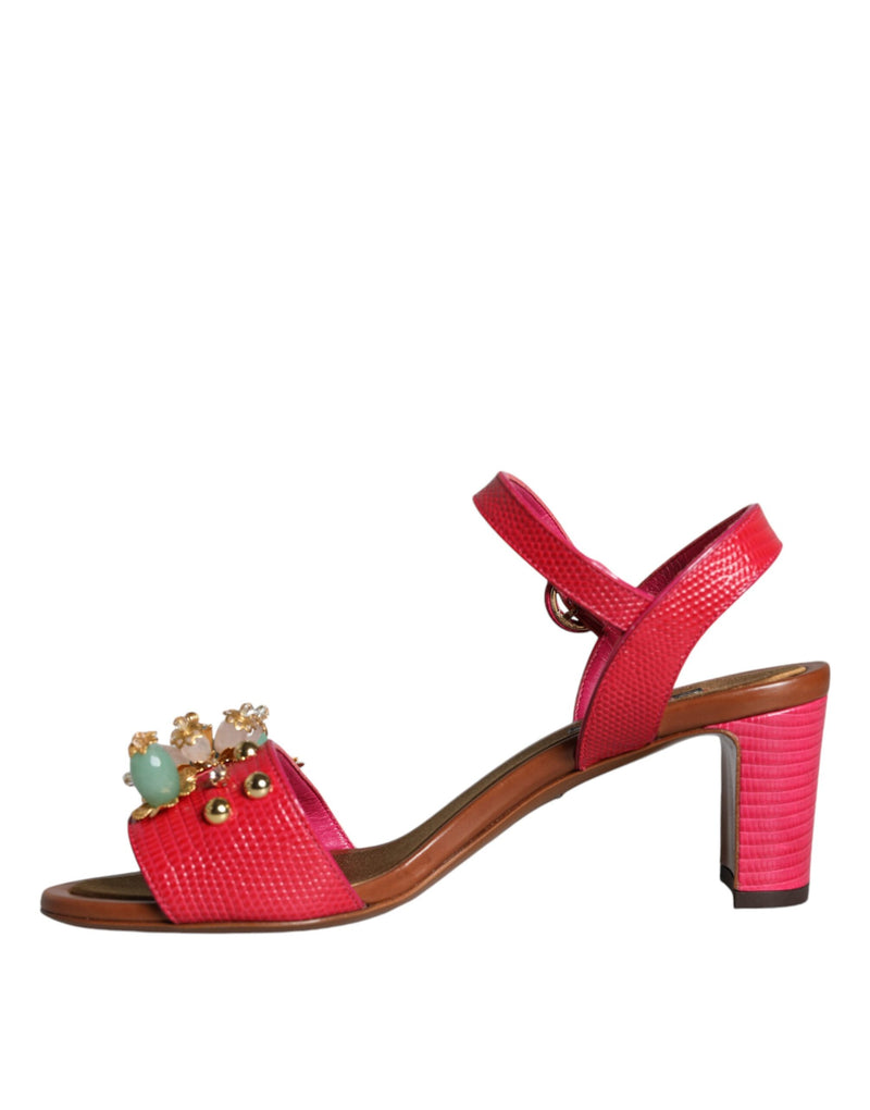 Sandálias Dolce & Gabbana Keira de couro fúcsia com aplicações