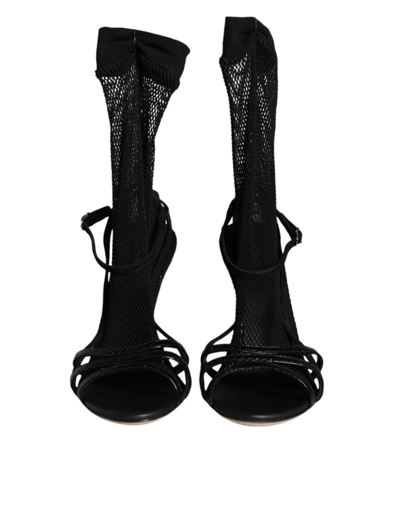 Sandali in rete nera con tacco a stiletto Dolce & Gabbana