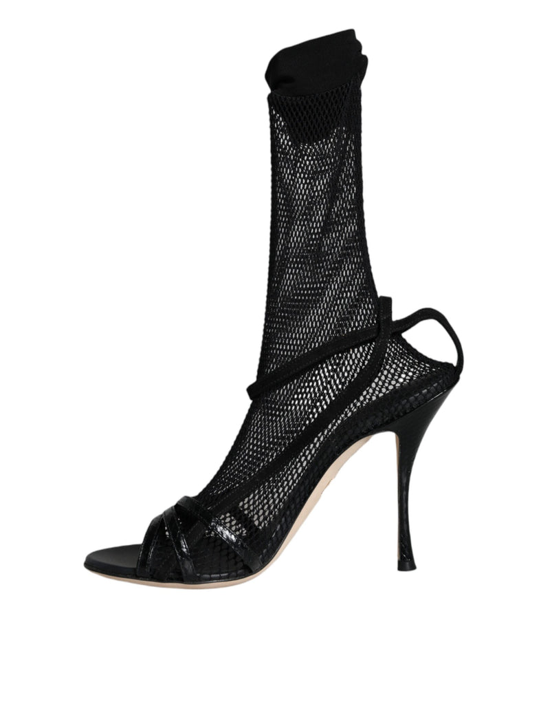 Sandali in rete nera con tacco a stiletto Dolce & Gabbana