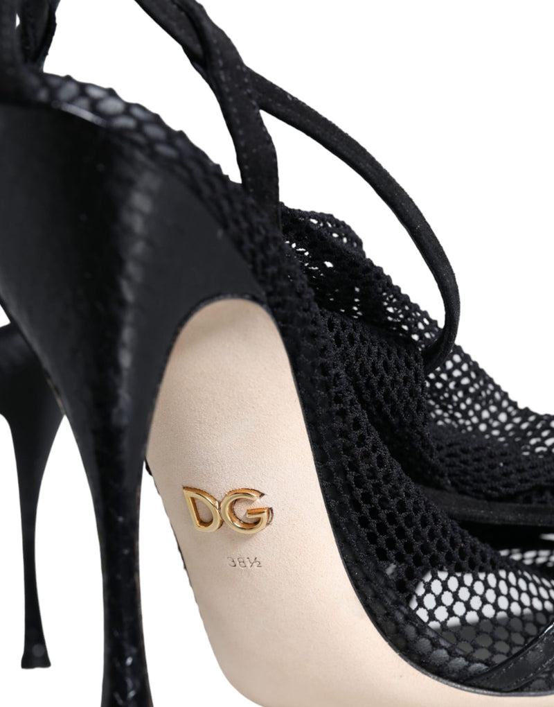 Sandali in rete nera con tacco a stiletto Dolce & Gabbana
