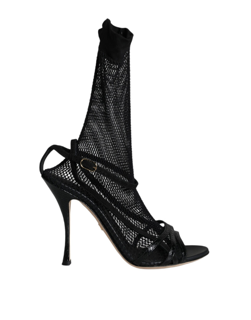 Sandali in rete nera con tacco a stiletto Dolce & Gabbana