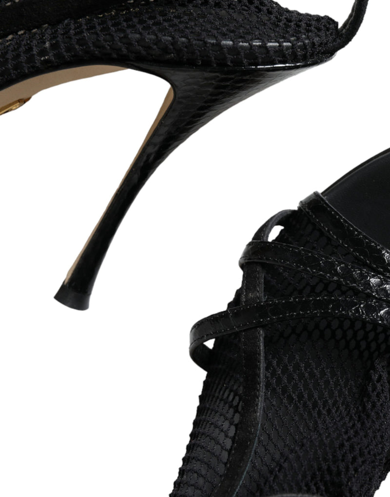 Sandali in rete nera con tacco a stiletto Dolce & Gabbana