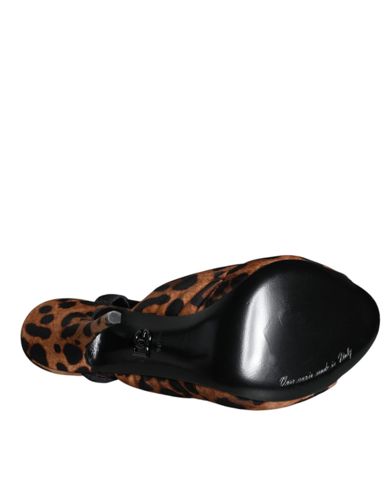 Sandali slingback Keira marroni con stampa leopardata Dolce & Gabbana