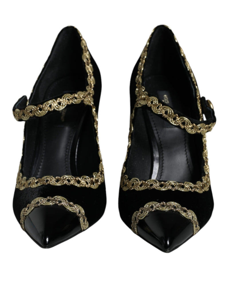 Décolleté Mary Jane in velluto nero con dettagli dorati Dolce & Gabbana