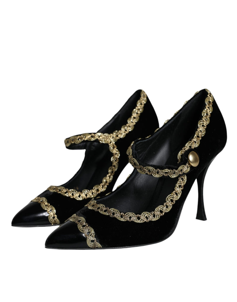 Décolleté Mary Jane in velluto nero con dettagli dorati Dolce & Gabbana