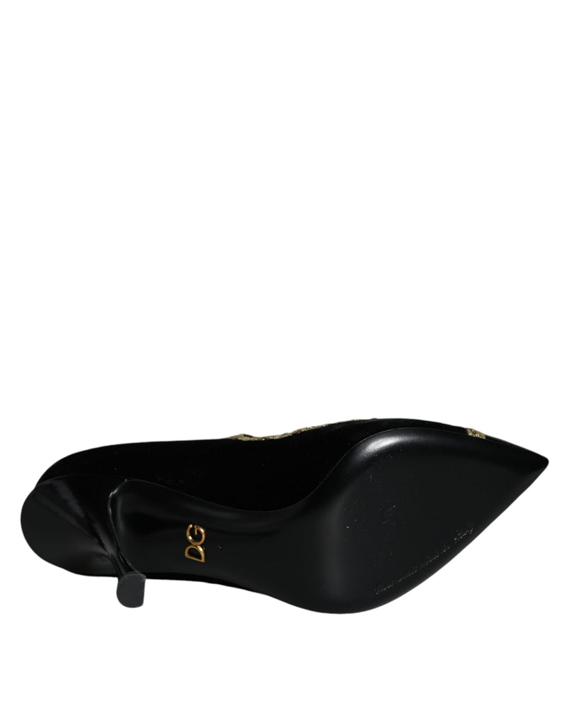 Décolleté Mary Jane in velluto nero con dettagli dorati Dolce & Gabbana