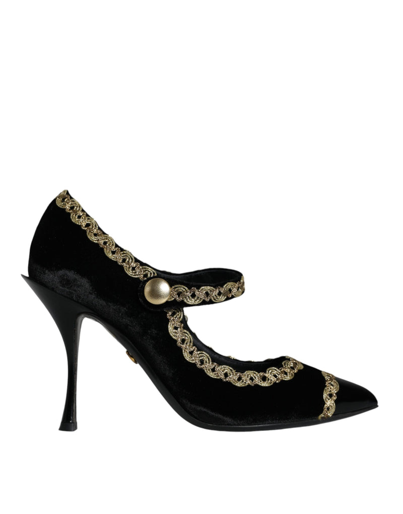 Décolleté Mary Jane in velluto nero con dettagli dorati Dolce & Gabbana