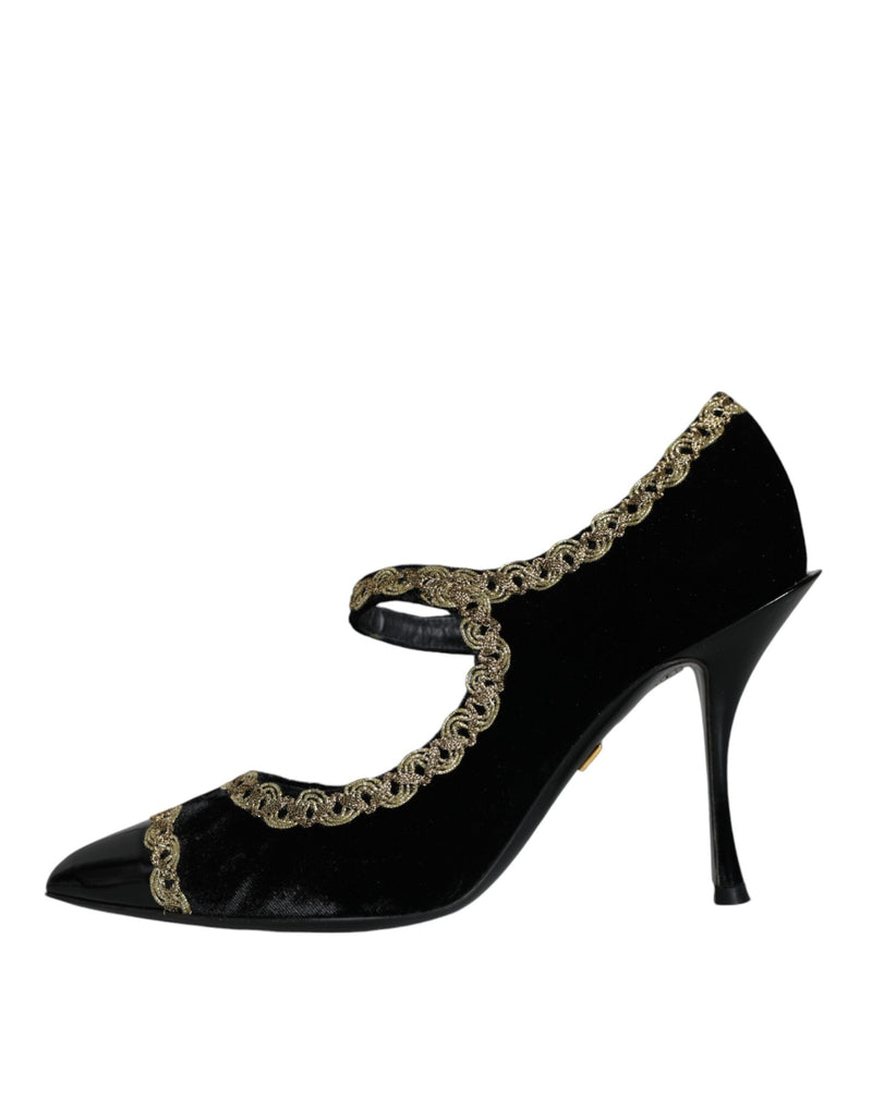 Décolleté Mary Jane in velluto nero con dettagli dorati Dolce & Gabbana
