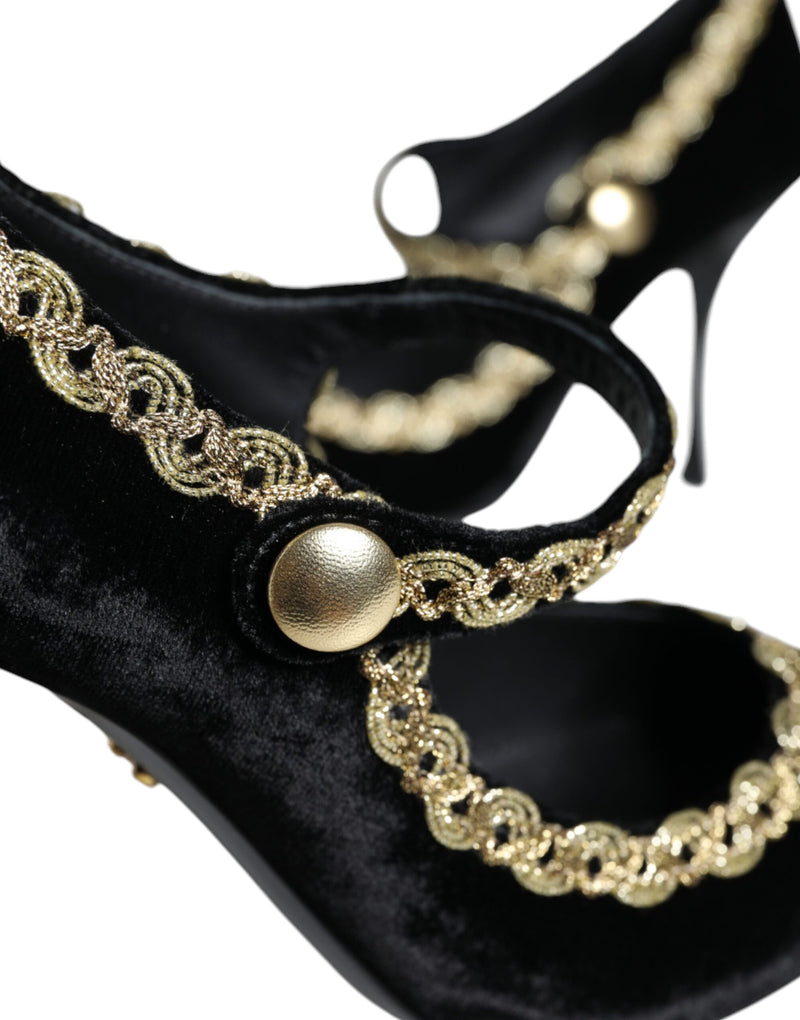 Décolleté Mary Jane in velluto nero con dettagli dorati Dolce & Gabbana