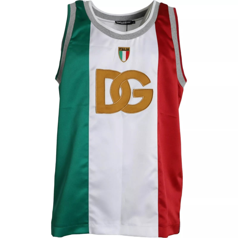 Camiseta regata Dolce & Gabbana branca e verde com bandeira italiana em cesta