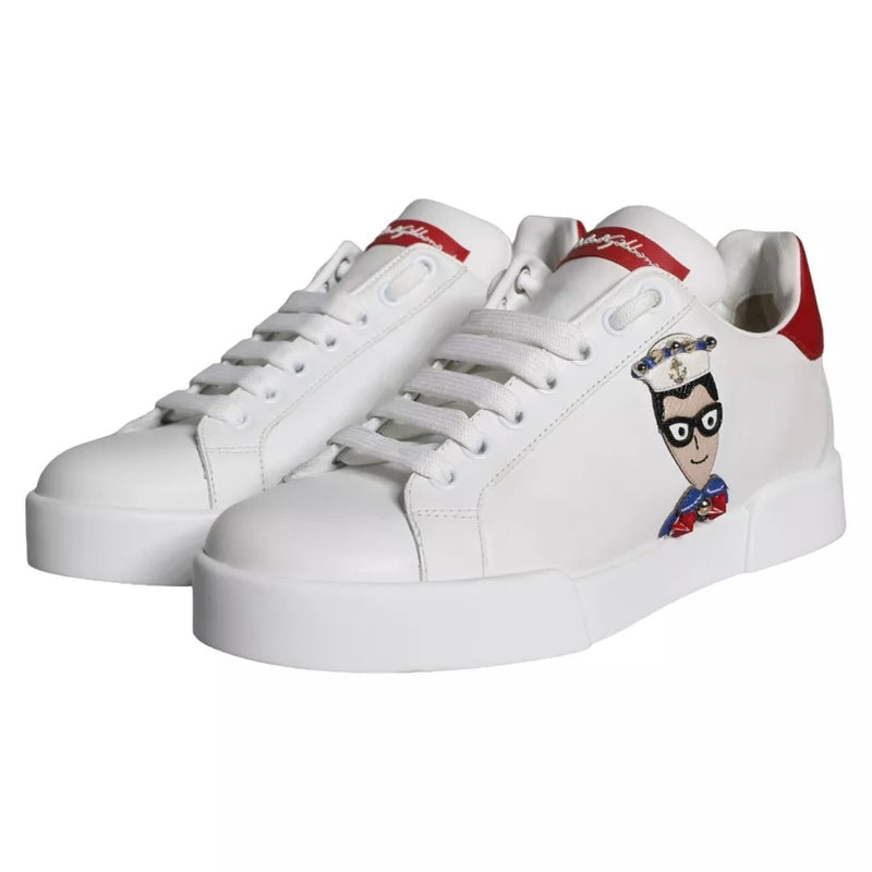 Zapatillas Dolce & Gabbana Portofino blancas de piel de becerro y napa, con parche
