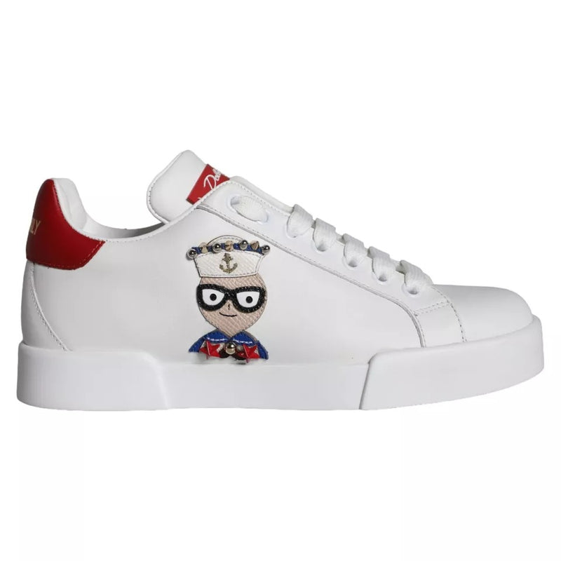 Zapatillas Dolce & Gabbana Portofino blancas de piel de becerro y napa, con parche