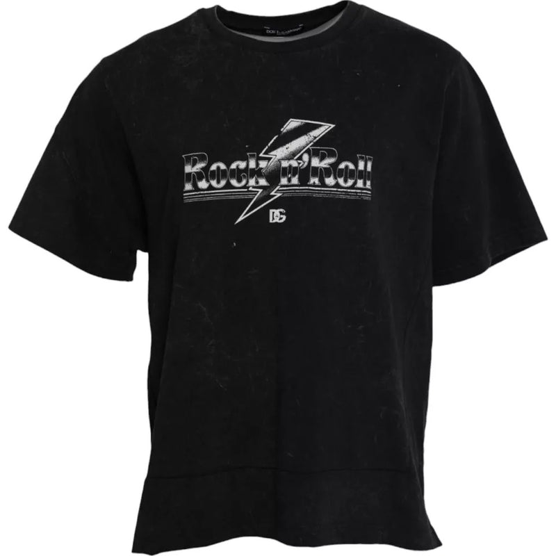 Camiseta Dolce & Gabbana preta de algodão com gola careca e estampa gráfica