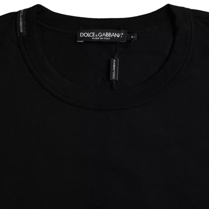 Camiseta Dolce & Gabbana negra de algodón con logotipo en relieve y cuello redondo