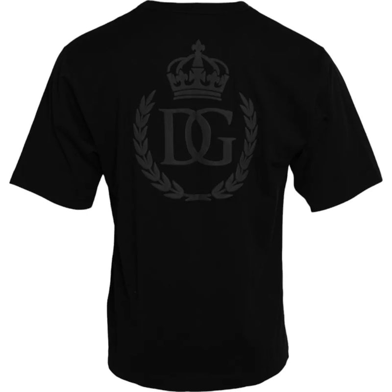 Camiseta Dolce & Gabbana negra de algodón con logotipo en relieve y cuello redondo