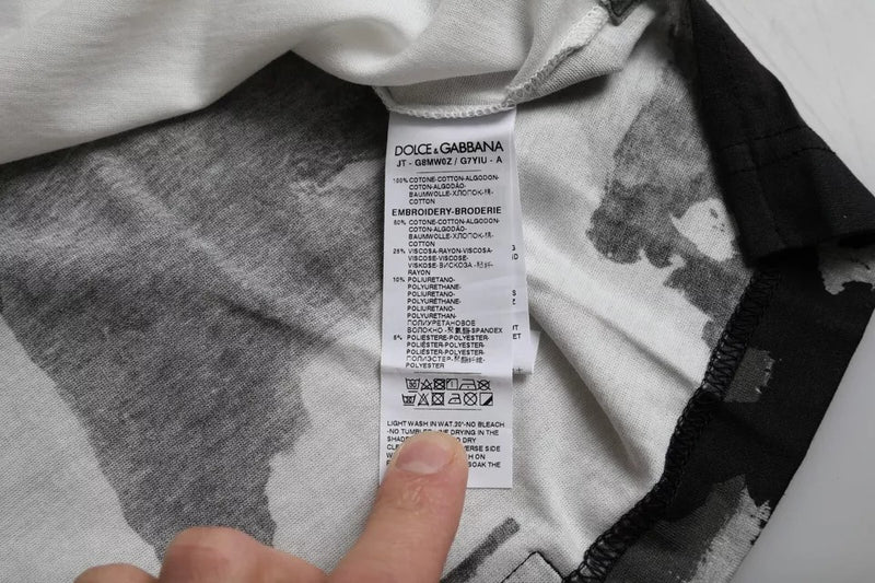Camiseta de gola redonda com estampa camuflada em preto e branco Dolce & Gabbana