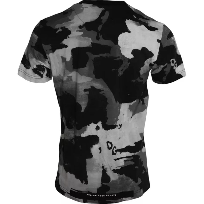 Camiseta de gola redonda com estampa camuflada em preto e branco Dolce & Gabbana
