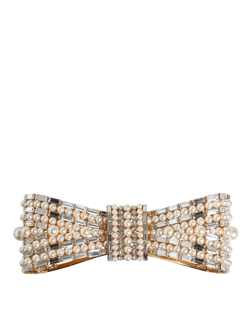 Broche de laço em latão dourado, com cristais e pérolas artificiais Dolce & Gabbana