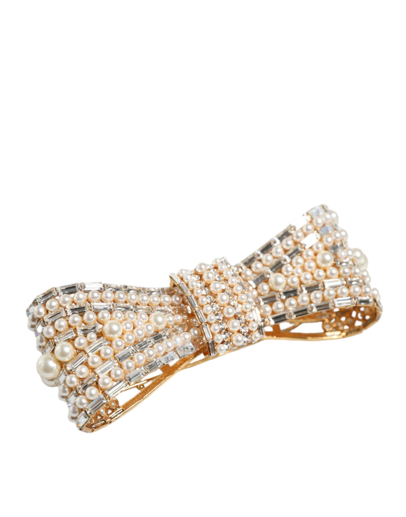 Broche de laço em latão dourado, com cristais e pérolas artificiais Dolce & Gabbana