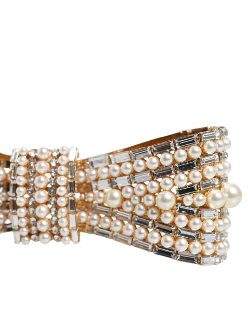 Broche de laço em latão dourado, com cristais e pérolas artificiais Dolce & Gabbana