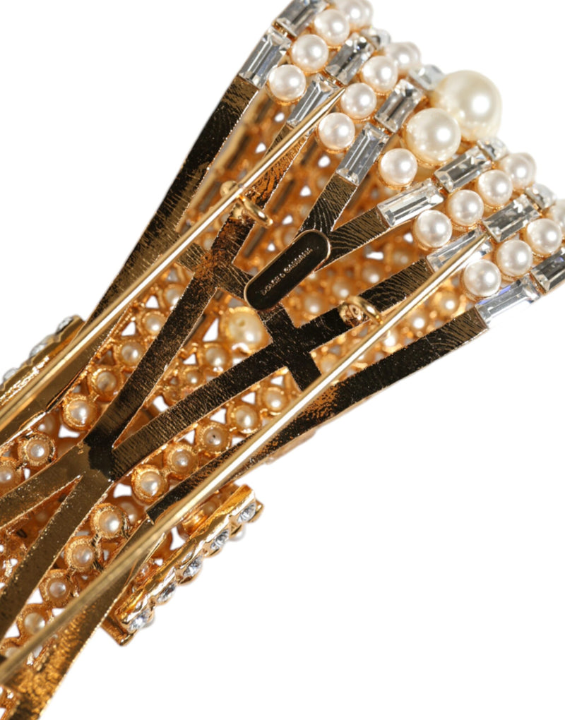 Broche de laço em latão dourado, com cristais e pérolas artificiais Dolce & Gabbana