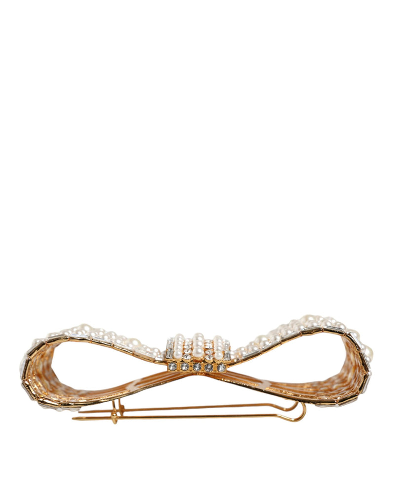 Broche de laço em latão dourado, com cristais e pérolas artificiais Dolce & Gabbana