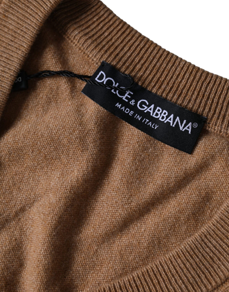 Suéter de punto de cachemira marrón con cuello en V de Dolce & Gabbana