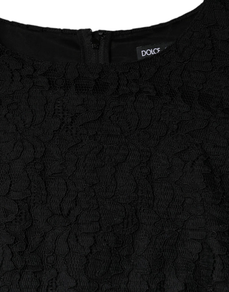 Robe fourreau courte sans manches Dolce & Gabbana en dentelle florale noire