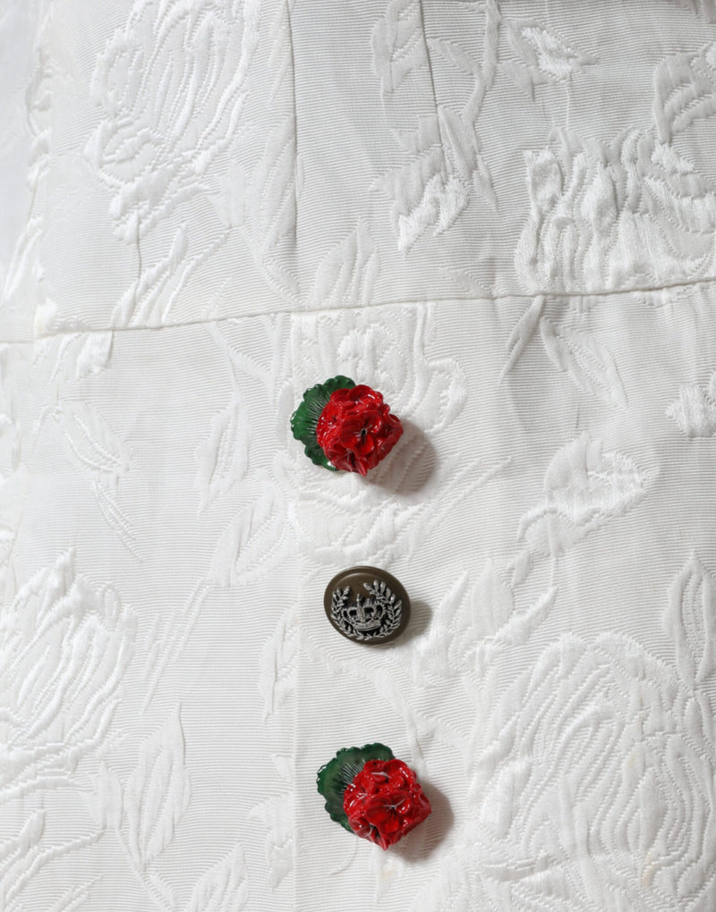 Saia mini branca em brocado floral com aplicações Dolce & Gabbana