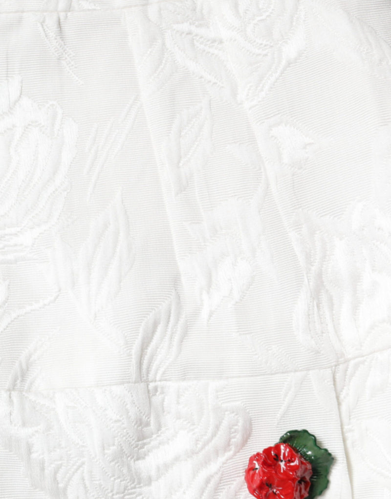 Saia mini branca em brocado floral com aplicações Dolce & Gabbana