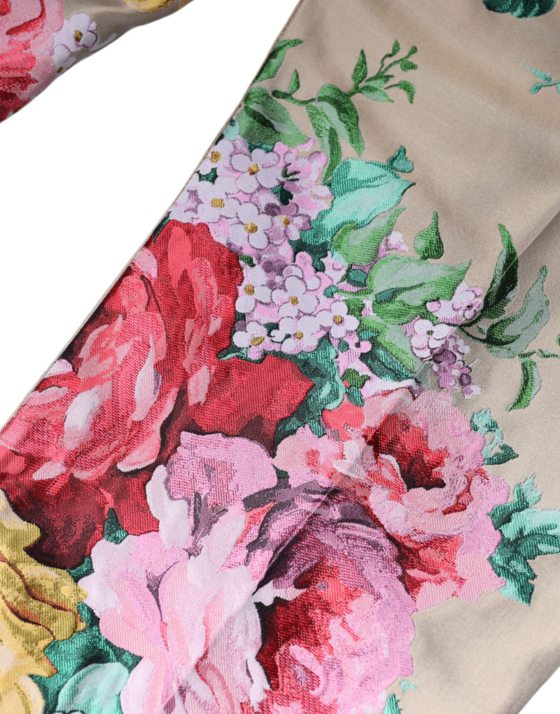 Calça afunilada de cintura alta bege em jacquard floral Dolce & Gabbana