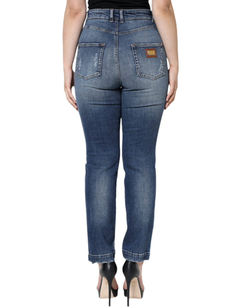 Calça jeans skinny azul-escura de algodão com efeito puído Dolce & Gabbana